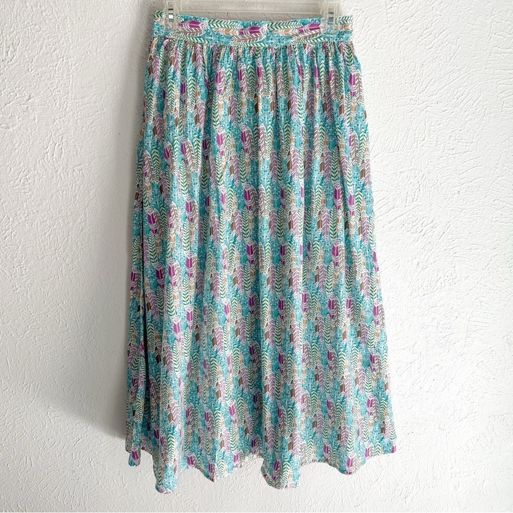 Sur La Vague SLV Sioux Maxi Skirt – Boho Feather Print, One Size Cotton NWT